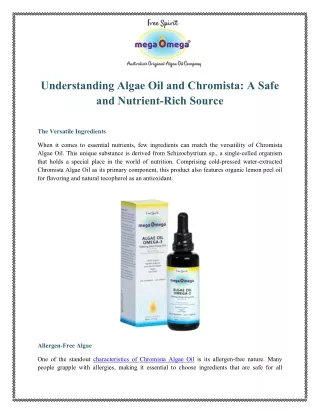 Understanding Algae Oil and Chromista A Safe and Nutrient-Rich Source
