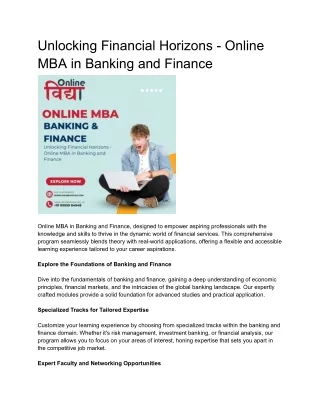 Unlocking Financial Horizons - Online MBA in Banking and Finance