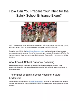 How Can You Prepare Your Child for the Sainik School Entrance Exam
