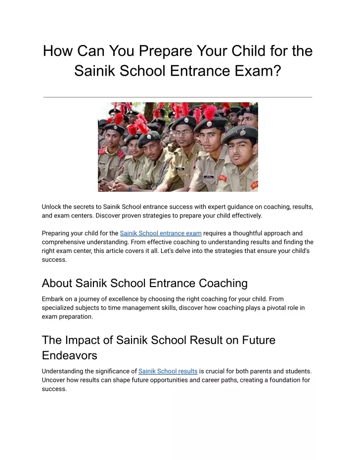 how can you prepare your child for the sainik