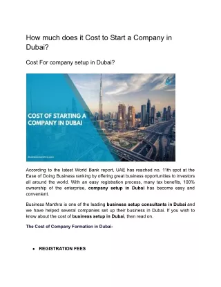 How much does it Cost to Start a Company in Dubai