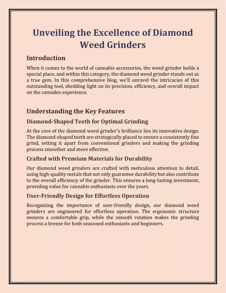 unveiling the excellence of diamond weed grinders