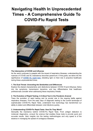 Navigating Health In Unprecedented Times - A Comprehensive Guide To COVID-Flu Rapid Tests