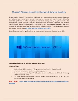 Microsoft Windows Server 2022: Hardware & Software Essentials