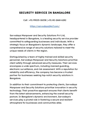 SECURITY SERVICE IN BANGALORE - SARVODAYA