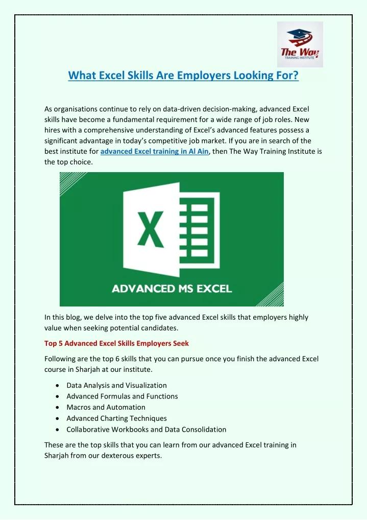 what excel skills are employers looking for