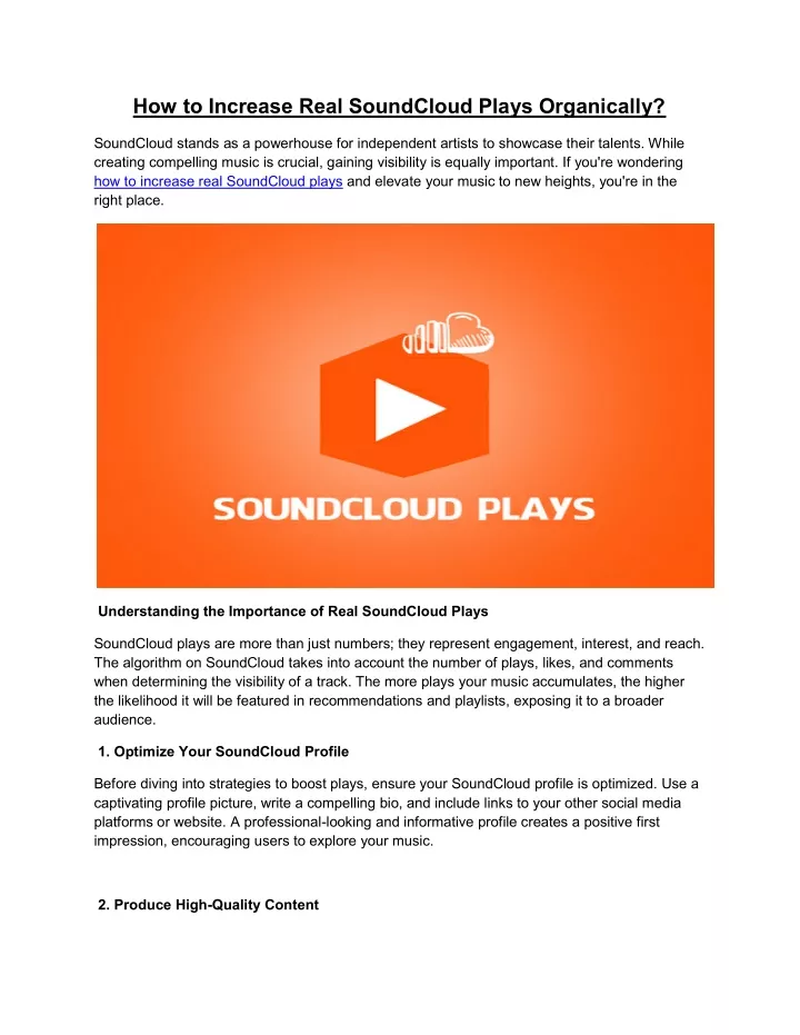 how to increase real soundcloud plays organically