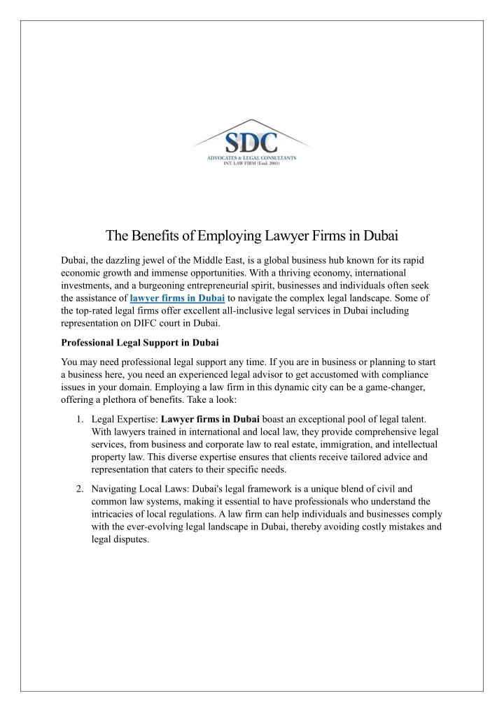 the benefits of employing lawyer firms in dubai