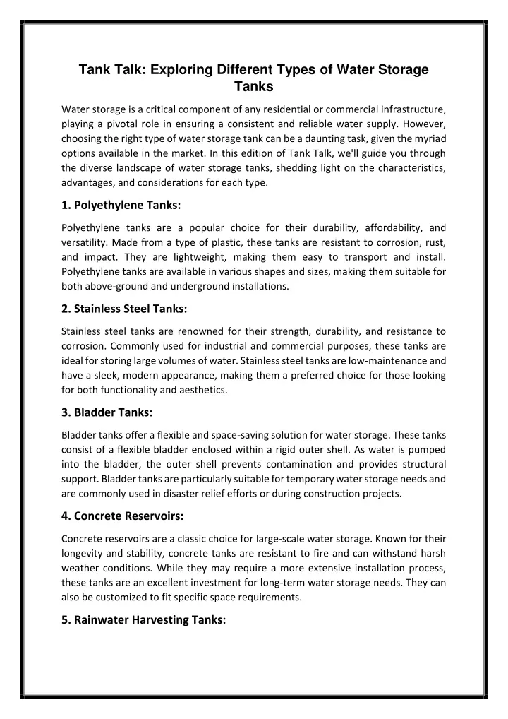 tank talk exploring different types of water