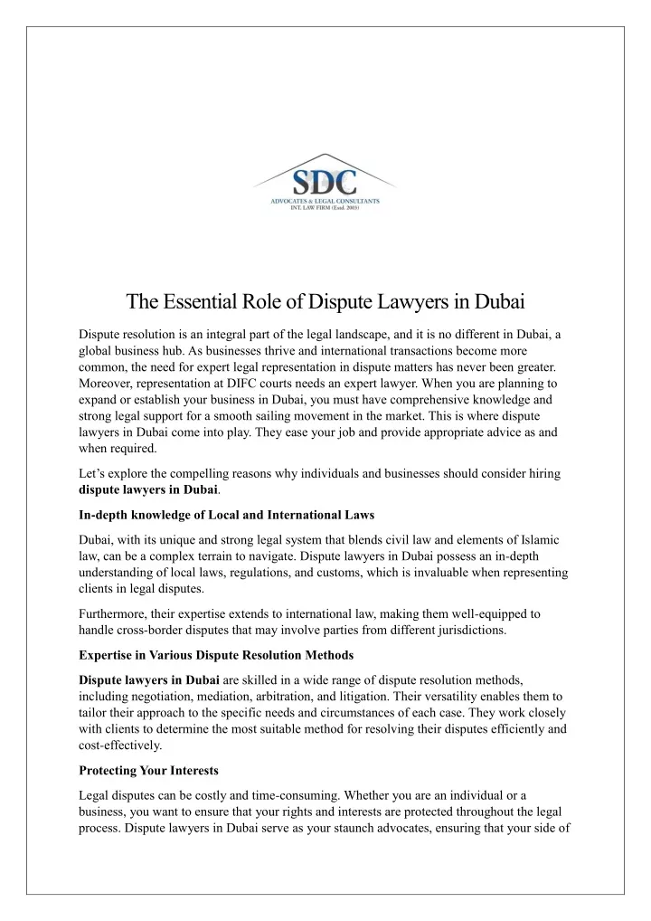 the essential role of dispute lawyers in dubai