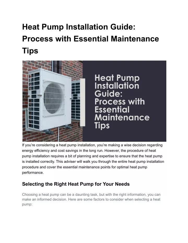heat pump installation guide process with