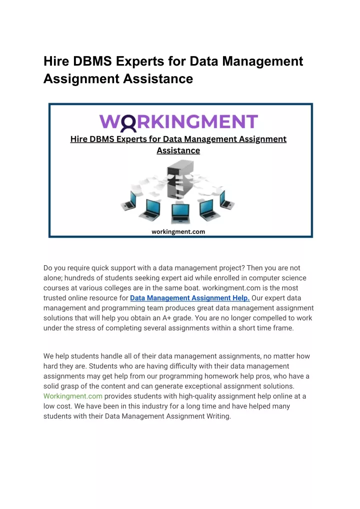 hire dbms experts for data management assignment