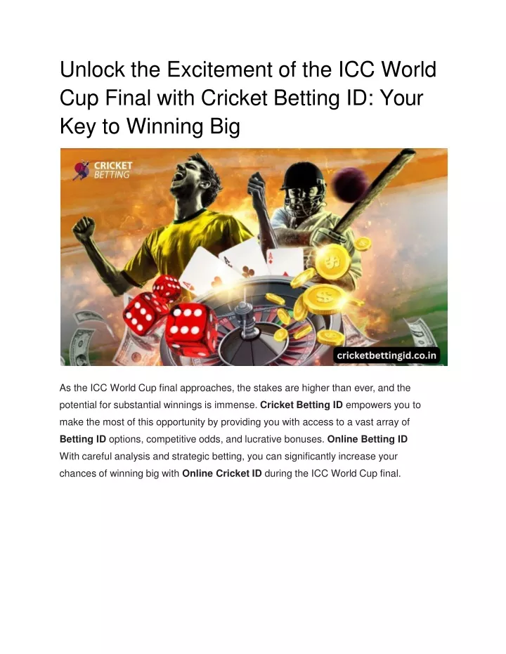 unlock the excitement of the icc world cup final with cricket betting id your key to winning big