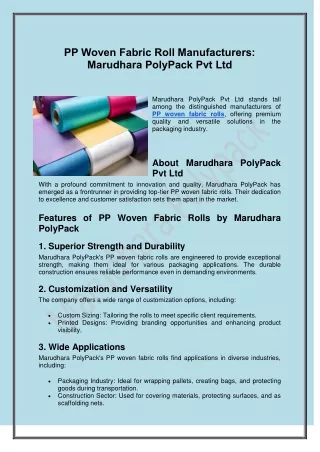 PP Woven Fabric Roll Manufacturers
