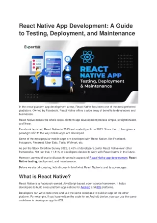 React Native App Development: A Guide to Testing, Deployment, and Maintenance