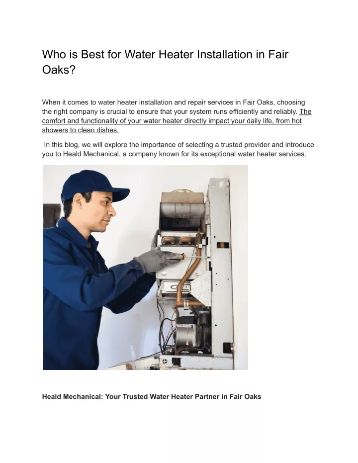 who is best for water heater installation in fair