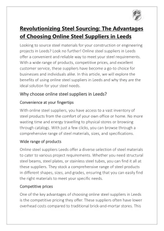 Online Steel Suppliers in Leeds