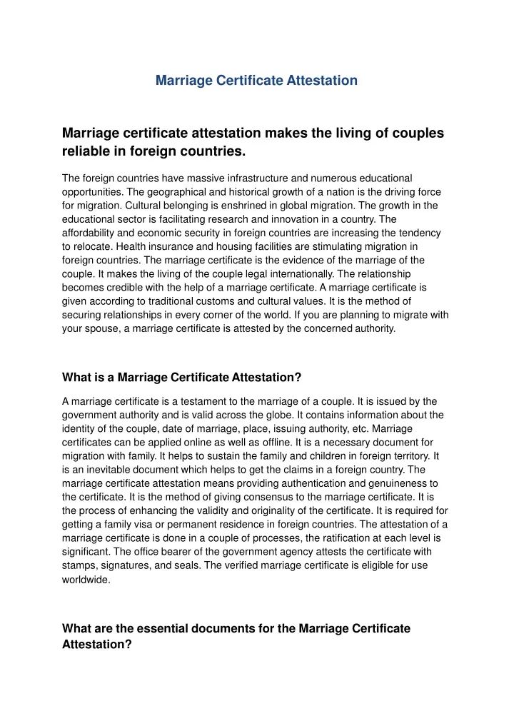 marriage certificate attestation marriage