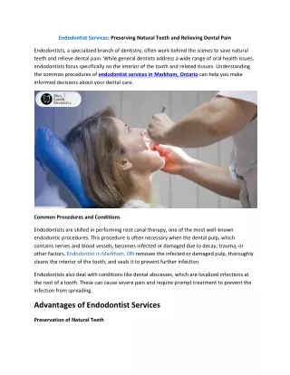 Endodontist Services Preserving Natural Teeth and Relieving Dental Pain