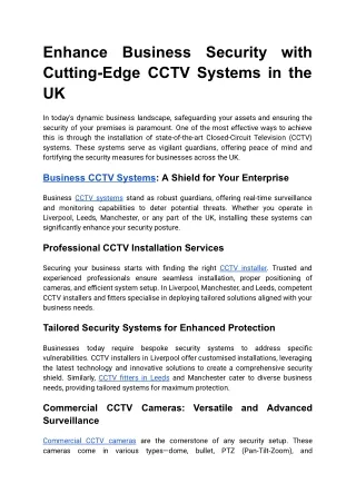 Enhance Business Security with Cutting-Edge CCTV Systems in the UK