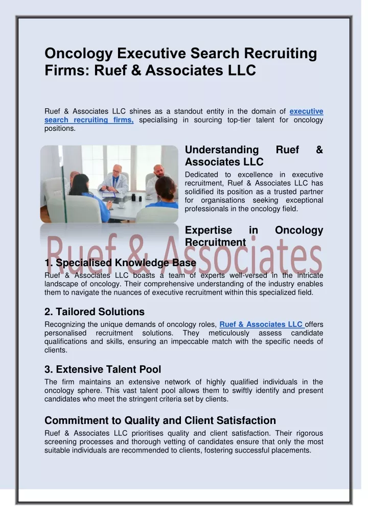 oncology executive search recruiting firms ruef