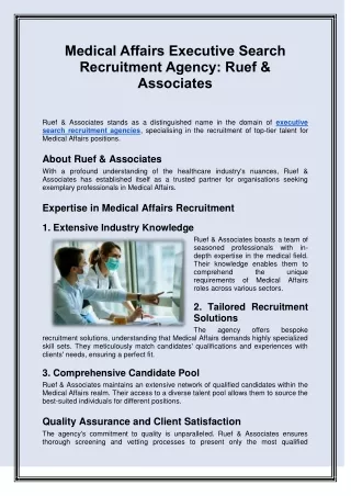 Medical Affairs Executive Search Recruitment Agency