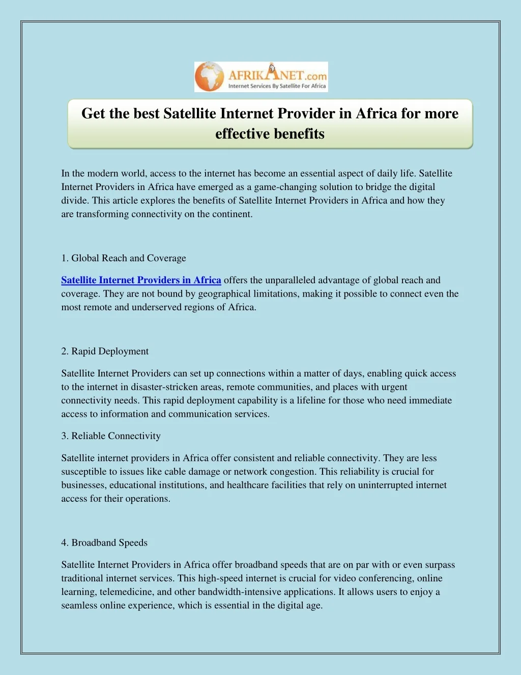PPT - Get the best Satellite Internet Provider in Africa for more ...
