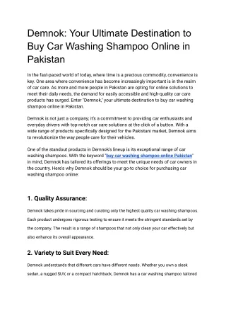 Demnok_ Your Ultimate Destination to Buy Car Washing Shampoo Online in Pakistan