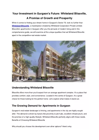 Your Investment in Gurgaon's Future- Whiteland Blissville, A Promise of Growth and Prosperity