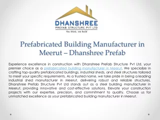 Prefabricated Building Manufacturer in Meerut – Dhanshree Prefab