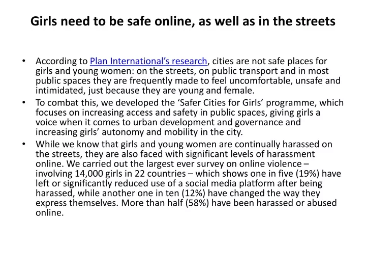 girls need to be safe online as well as in the streets