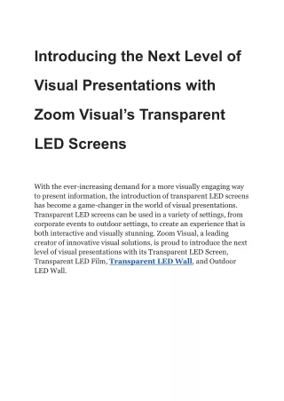 Introducing the Next Level of Visual Presentations with Zoom Visual’s Transparent LED Screens