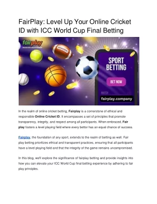 FairPlay_ Level Up Your Online Cricket ID with ICC World Cup Final Betting