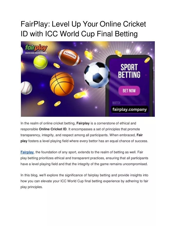 fairplay level up your online cricket id with icc world cup final betting