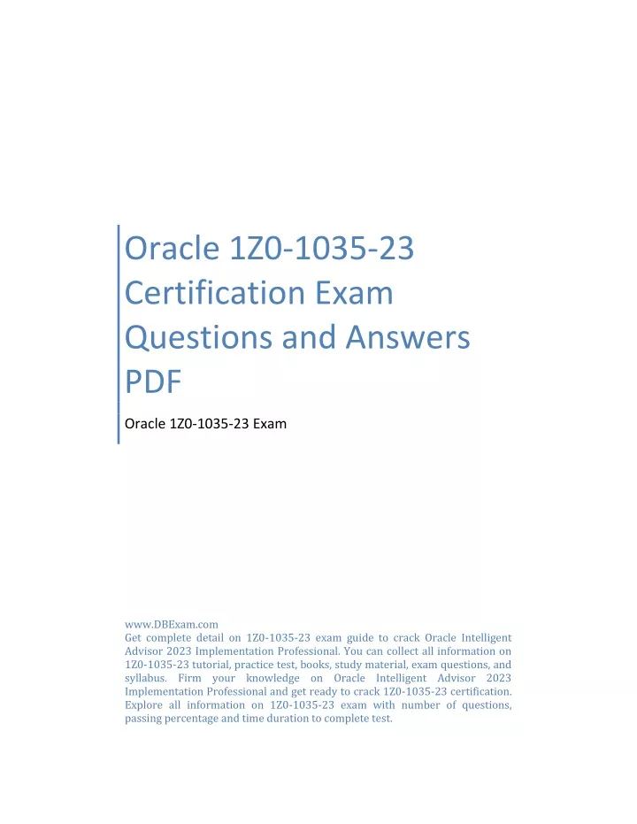 PPT - Oracle 1Z0-1035-23 Certification Exam Questions And Answers PDF ...