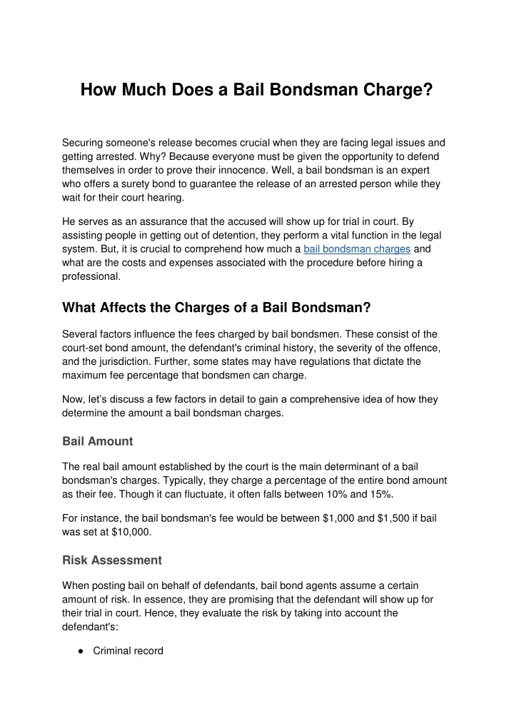 how much does a bail bondsman charge