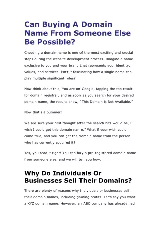 can buying a domain name from someone else