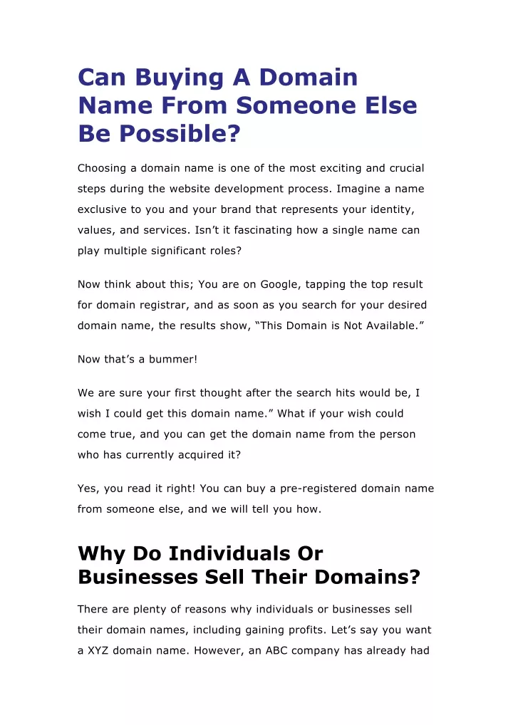 can buying a domain name from someone else