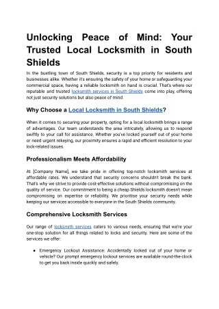 Unlocking Peace of Mind_ Your Trusted Local Locksmith in South Shields