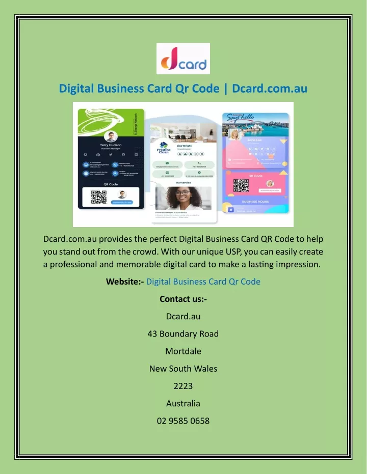 digital business card qr code dcard com au