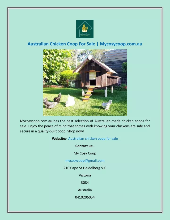 australian chicken coop for sale mycosycoop com au