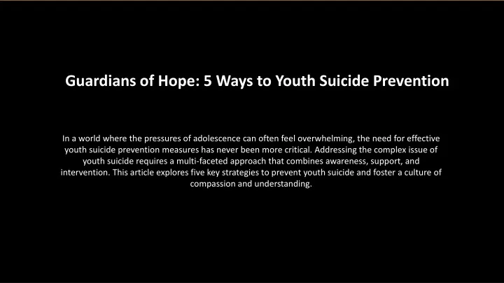 guardians of hope 5 ways to youth suicide