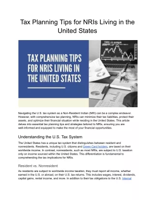 Tax Planning Tips for NRIs Living in the United States
