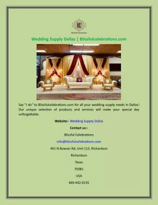 Wedding Supply Dallas  Blissfulcelebrations