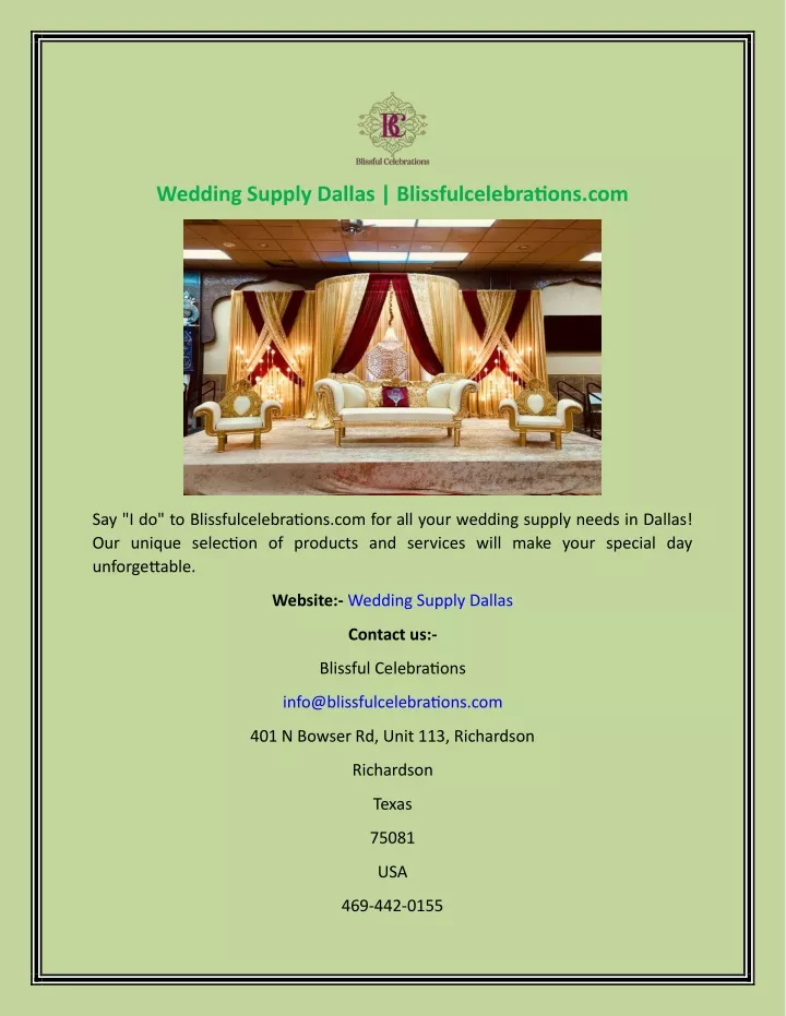 wedding supply dallas blissfulcelebrations com