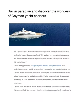 Sail in paradise and discover the wonders of Cayman yacht charters