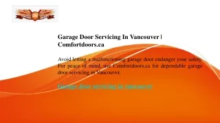 Garage Door Servicing In Vancouver  Comfortdoors.ca