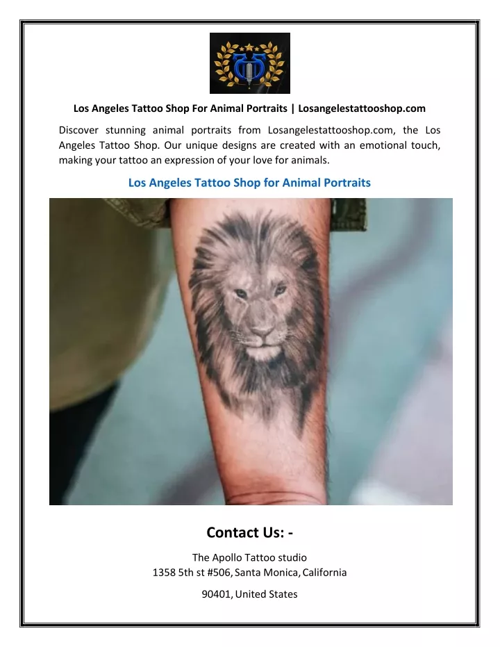 los angeles tattoo shop for animal portraits