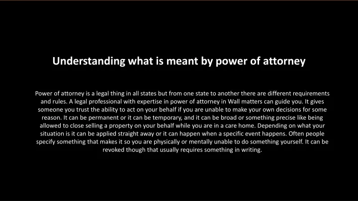 understanding what is meant by power of attorney