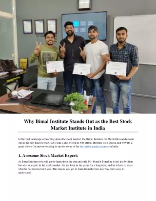 Why Bimal Institute Stands Out as the Best Stock Market Institute in India